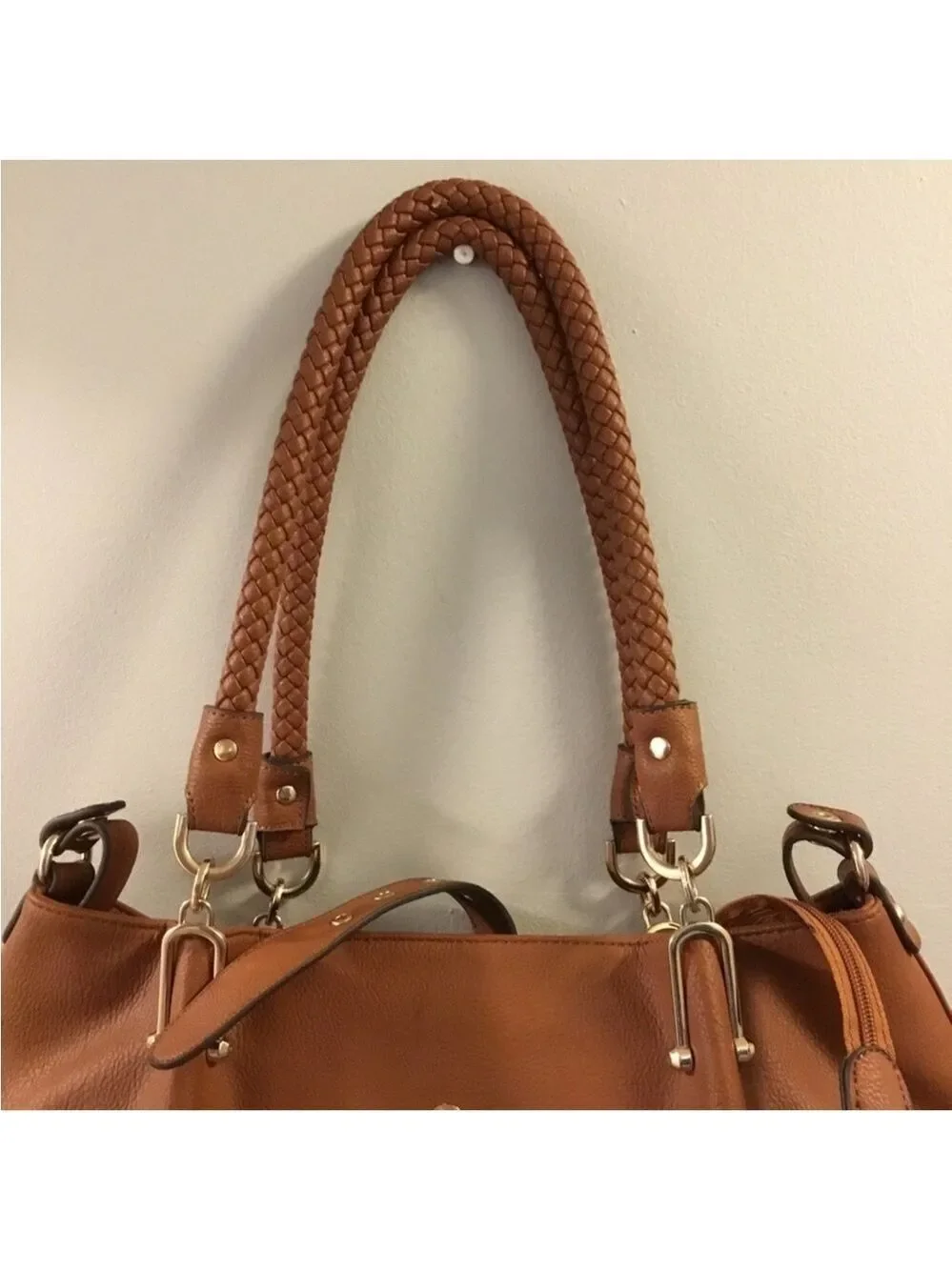 Black Rivet Woman’s handbag kelly green and brown with braided handles - Picture 13 of 15